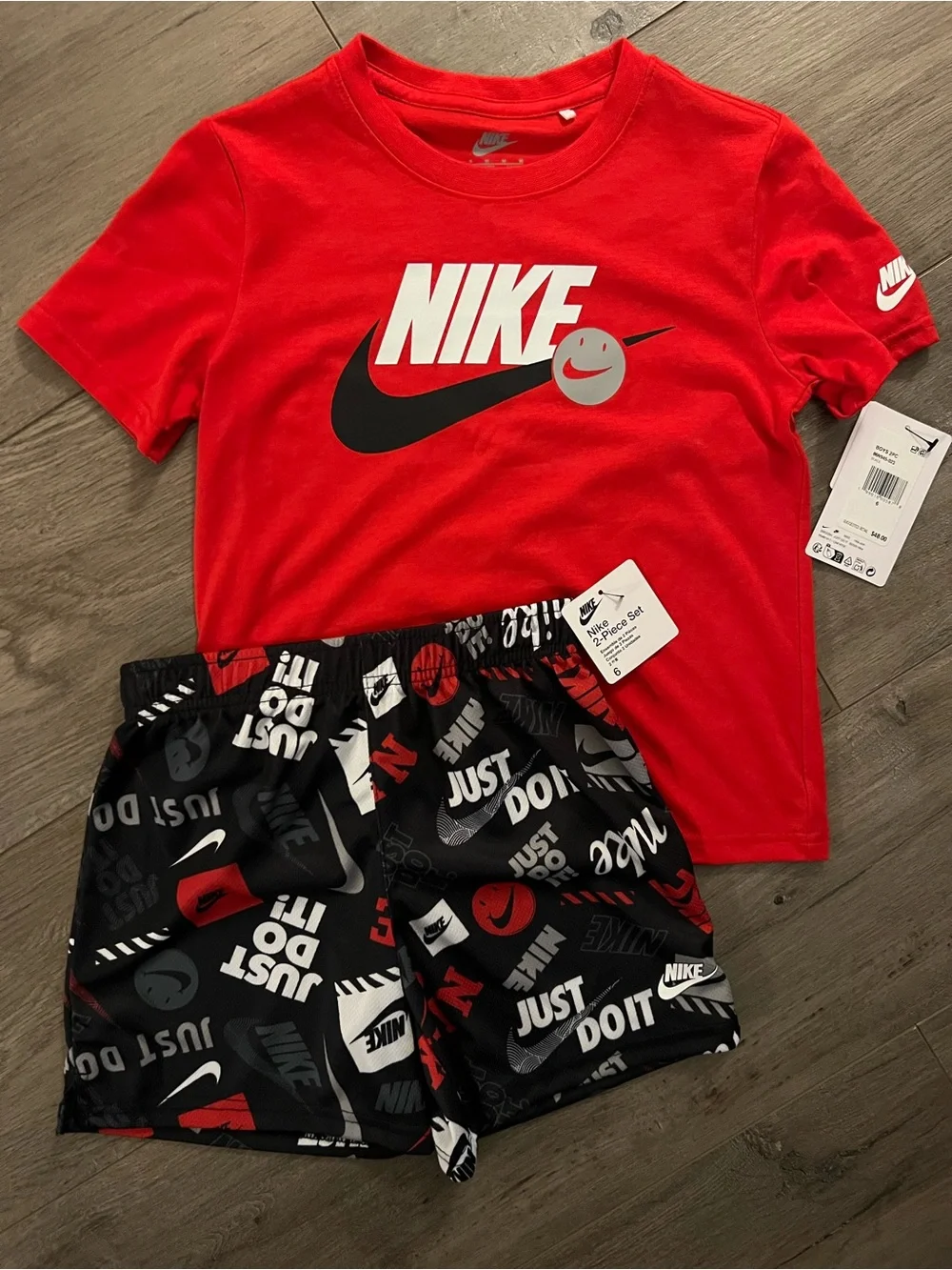 Nike Red Tee with Black Graphic 'Just Do It' Shorts Set